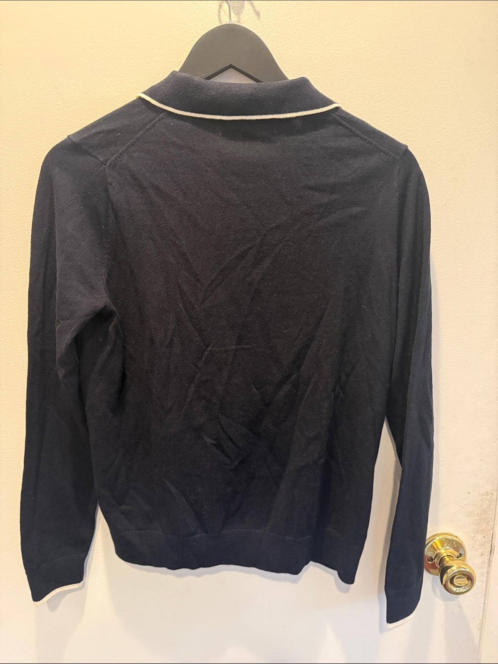 Boden Navy Crewneck Polo Sweater with White Trim and Red Neckline Accent - Picture 4 of 5